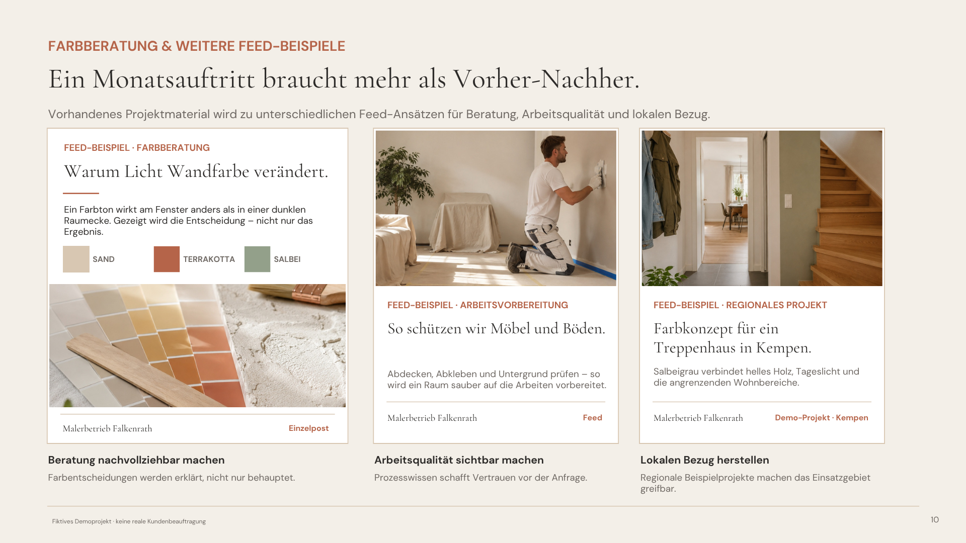 Feed-Beispiele der Demo-Konzeptstudie Malerbetrieb Falkenrath