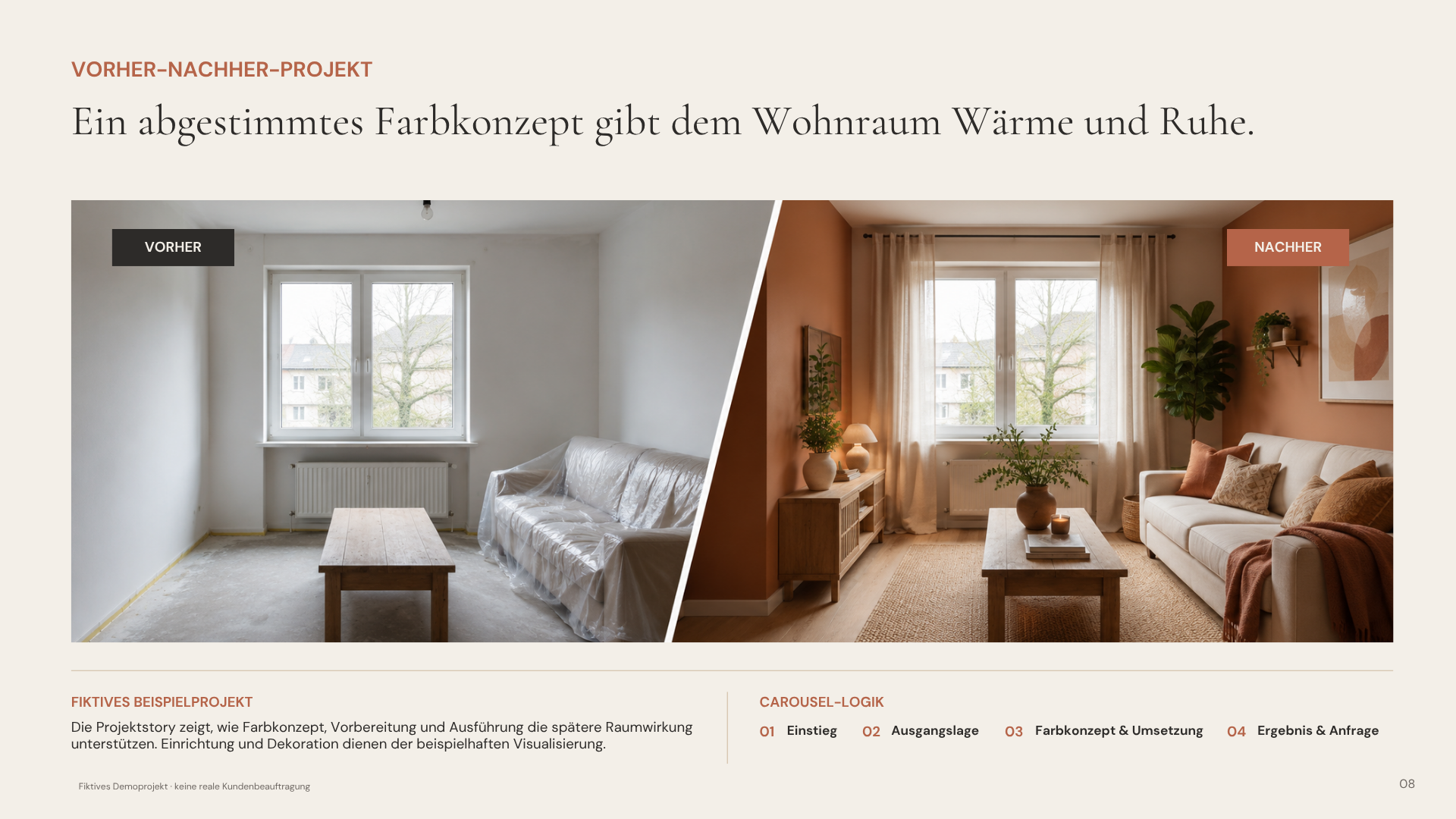 Vorher-Nachher-Projekt der Demo-Konzeptstudie Malerbetrieb Falkenrath